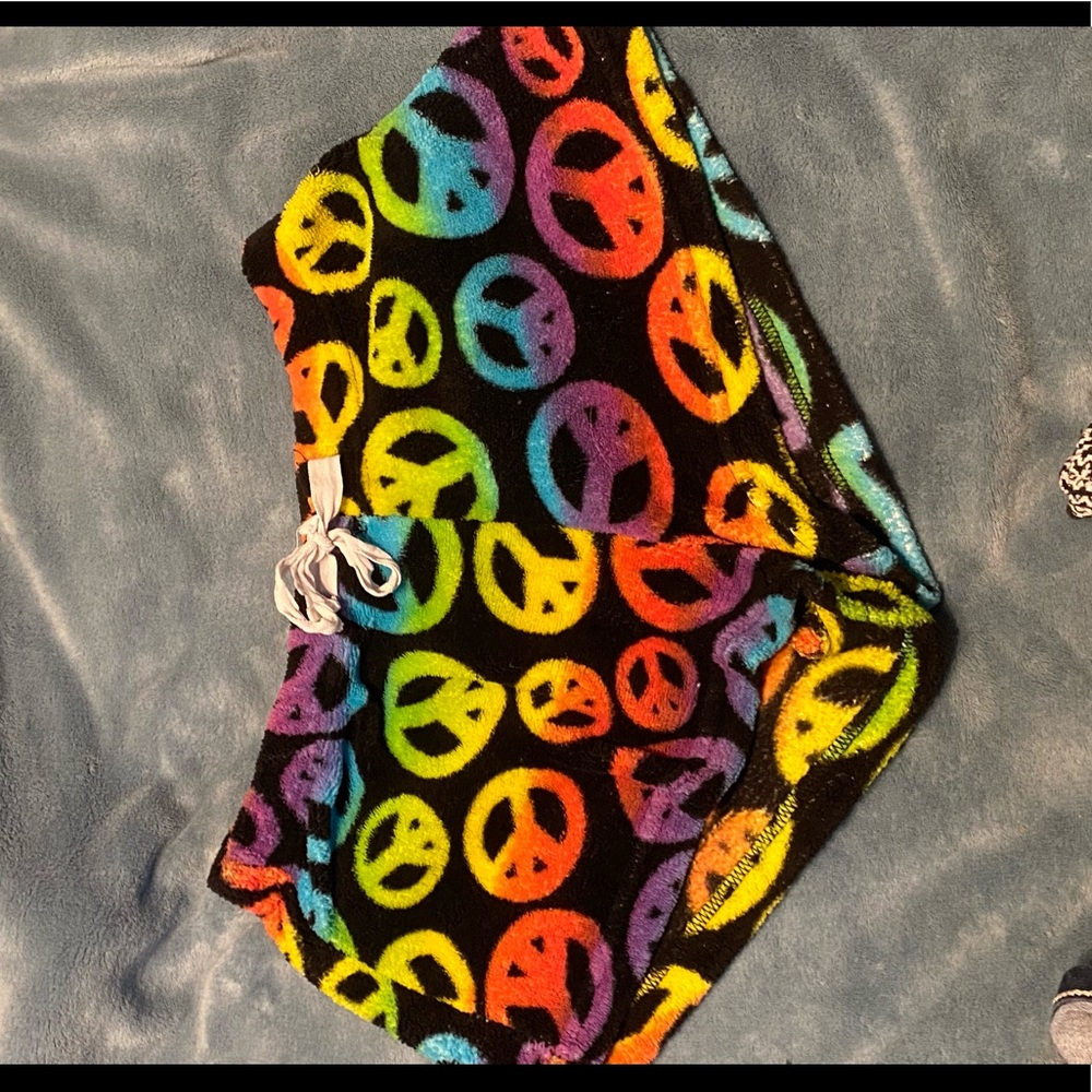 Soft, rainbow, peace sign shorts